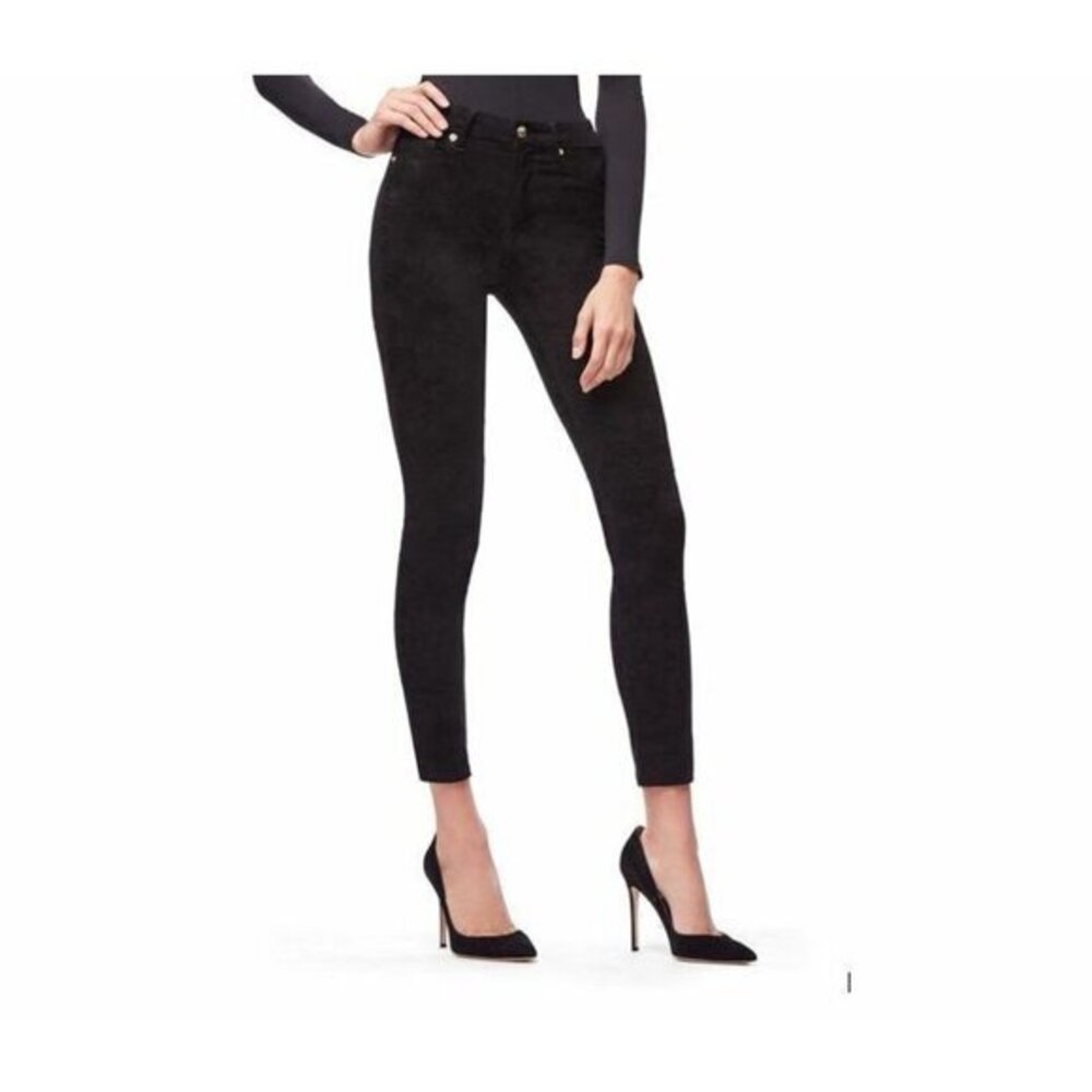 Good American Slim Pants Black Good Legs Faux Suede Leggings SZ 24 NWT $165